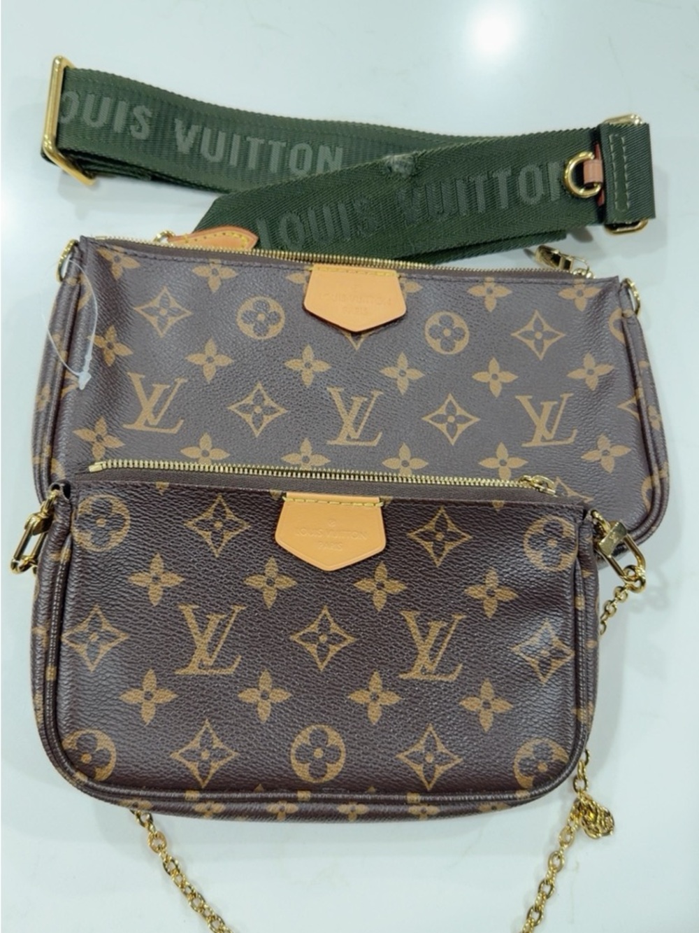Louis Vuitton Monogram Zip Pouch Brown with Tan Trim and Yellow Stitching